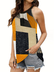 Geometric Print Halter Neck Top Sleeveless Summer Top