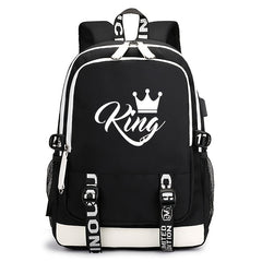 King & Queen Street Print Backpack USB Rechargeable