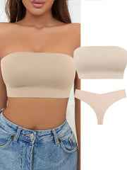 Seamless Bandeau Bra & Thongs Set