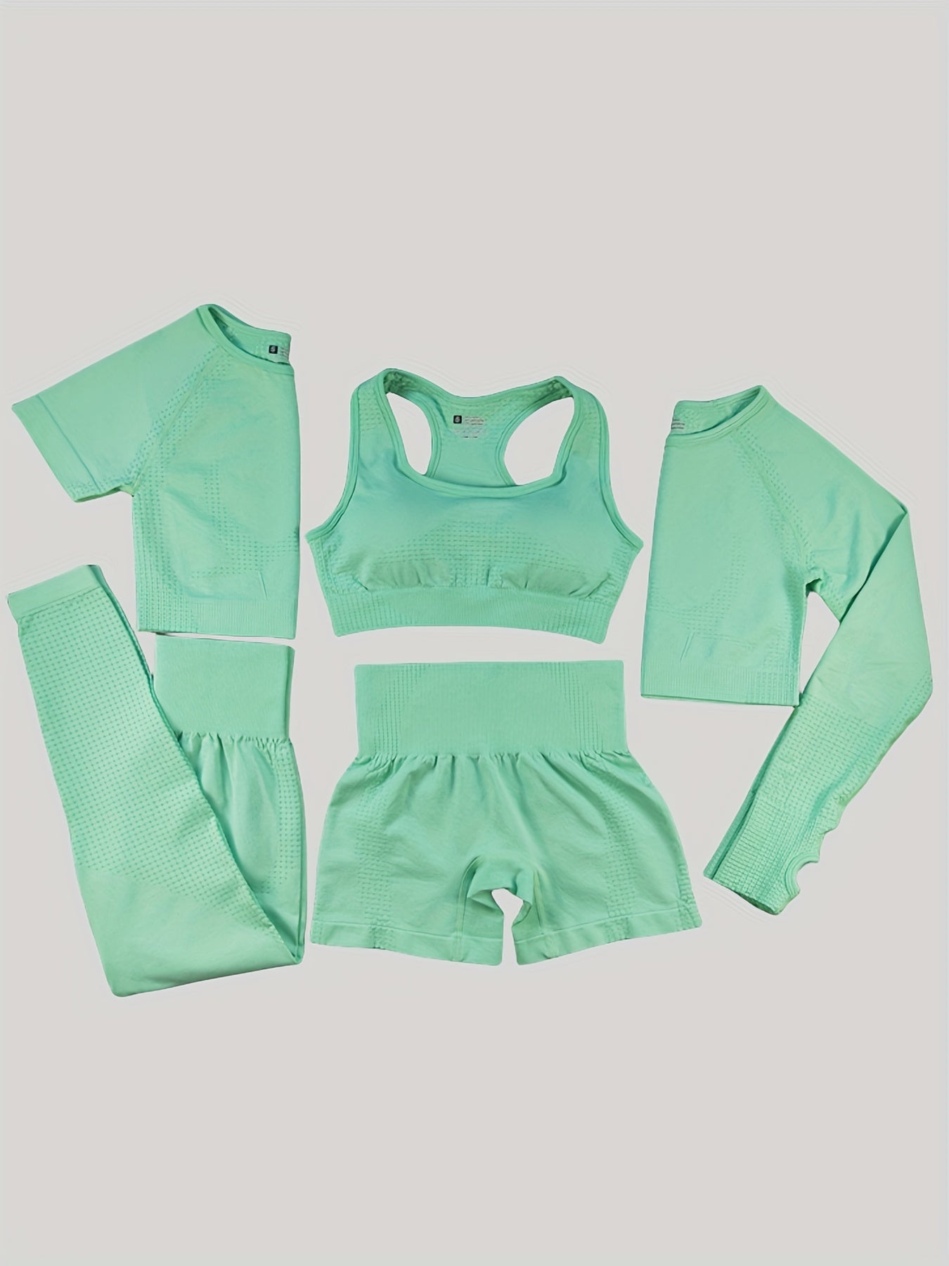 5-Piece Ribbed Seamless Crop Tank High Waist Yoga Leggings Set