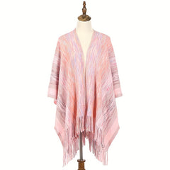 Knitted Fringed Shawl Wrap Long Cardigan