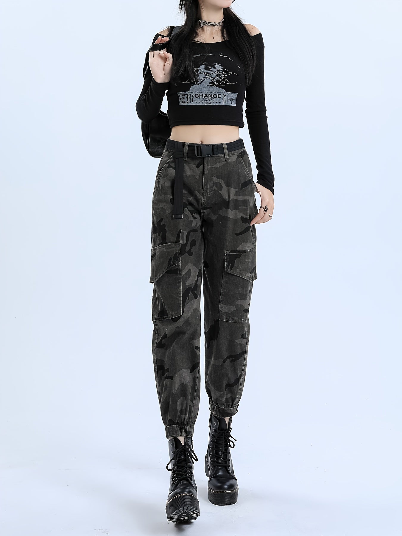 Cargo Pants Elastic Waist Cropped Jogger Pants Women's Denim Jeans
