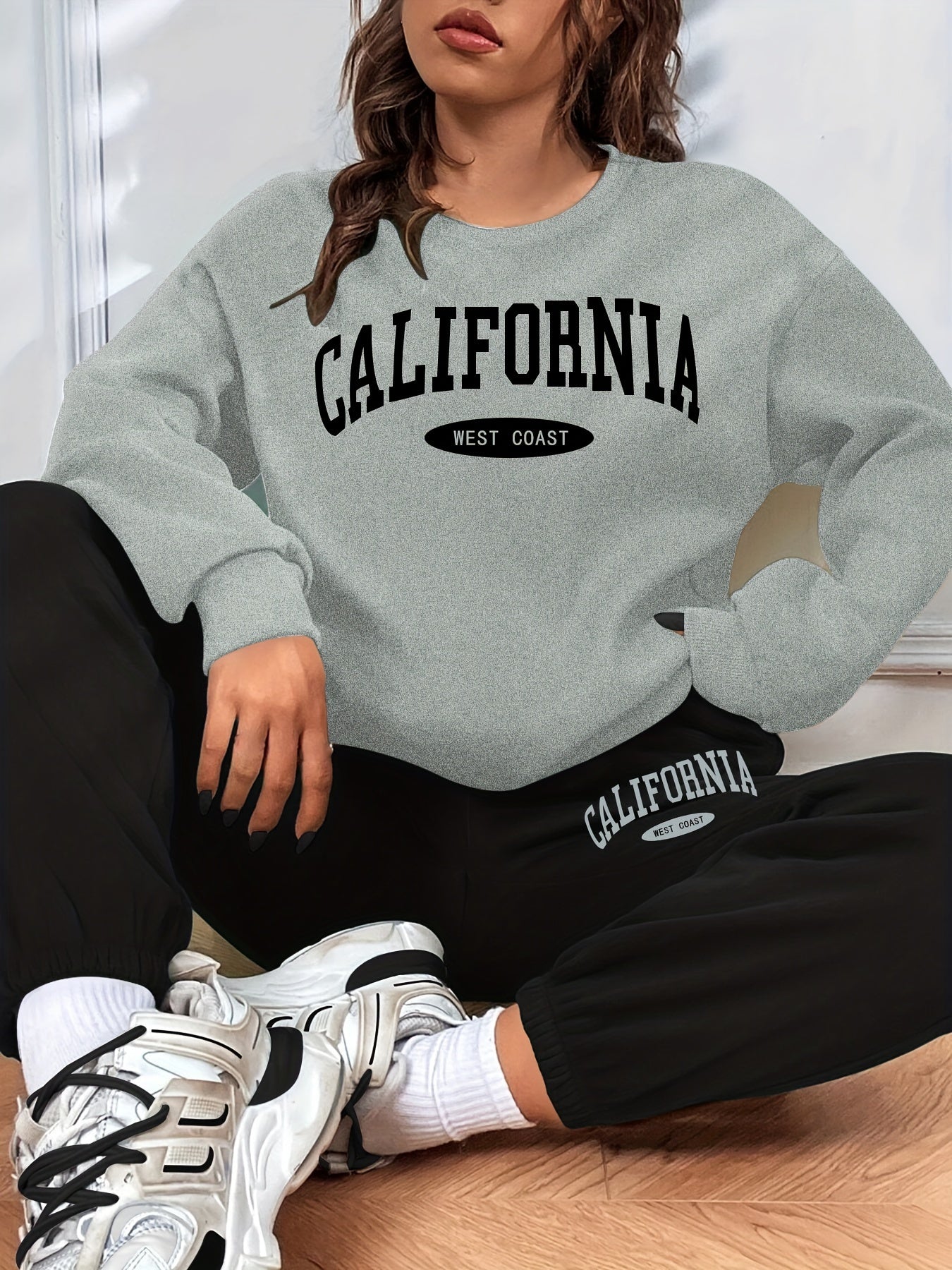 California Print Casual Two Piece Set Long Sleeve Sweatshirt & Sweatpants
