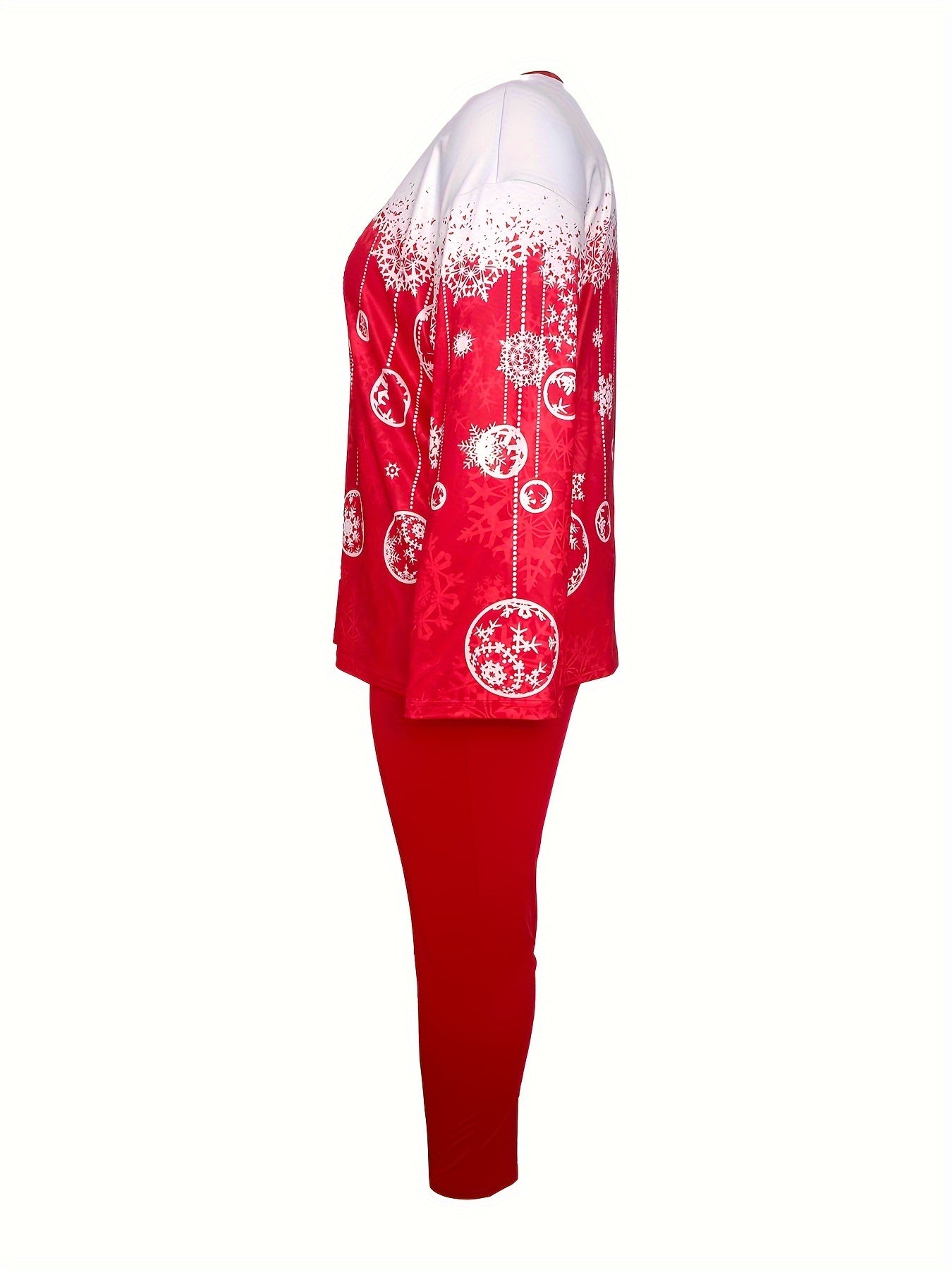 Women's Plus Bell & Snowflake Print Top & Pants Set