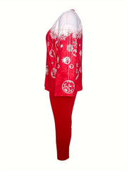 Women's Plus Bell & Snowflake Print Top & Pants Set