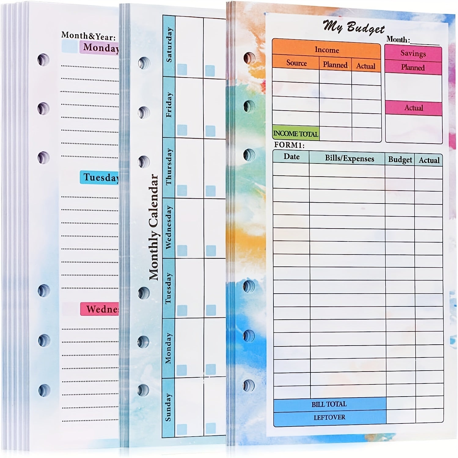 A6 Budget Planner Refill 82 Sheet Colorful Monthly Weekly Inserts