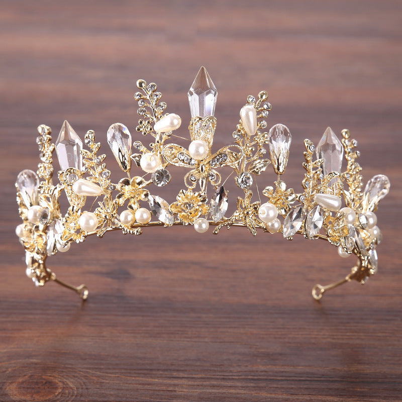 Faux Pearl Rhinestone Crown Hairband Bridal Wedding Headband