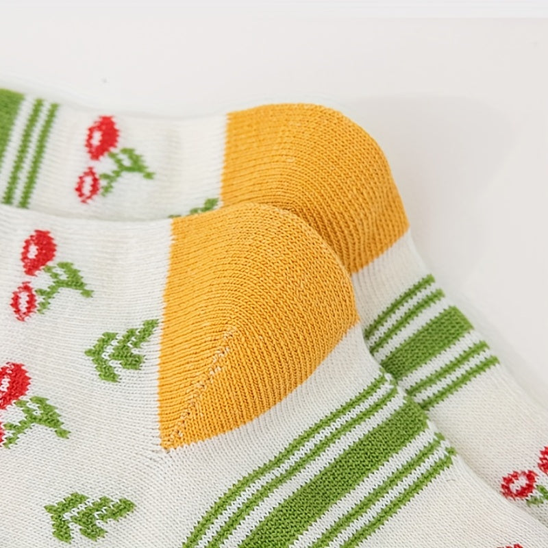 5 Pairs Floral Print Socks Mid Tube Women's Stockings