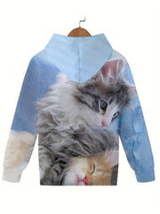 Cartoon Graphic Kitten Pattern Hoodies For Kids