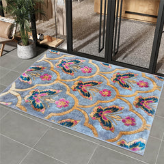 Vintage Floral Faux Wool Area Rug - American Style Living Room Bedroom Carpet