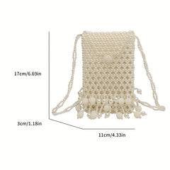 Faux Pearl Crossbody Bag Beaded Purse Messenger Bag