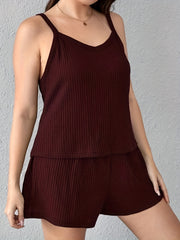 Waffle Knit V Neck Cami Top & Shorts Lounge Set