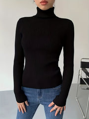 Solid Turtleneck Sweater Casual Long Sleeve Sweater For Fall & Winter