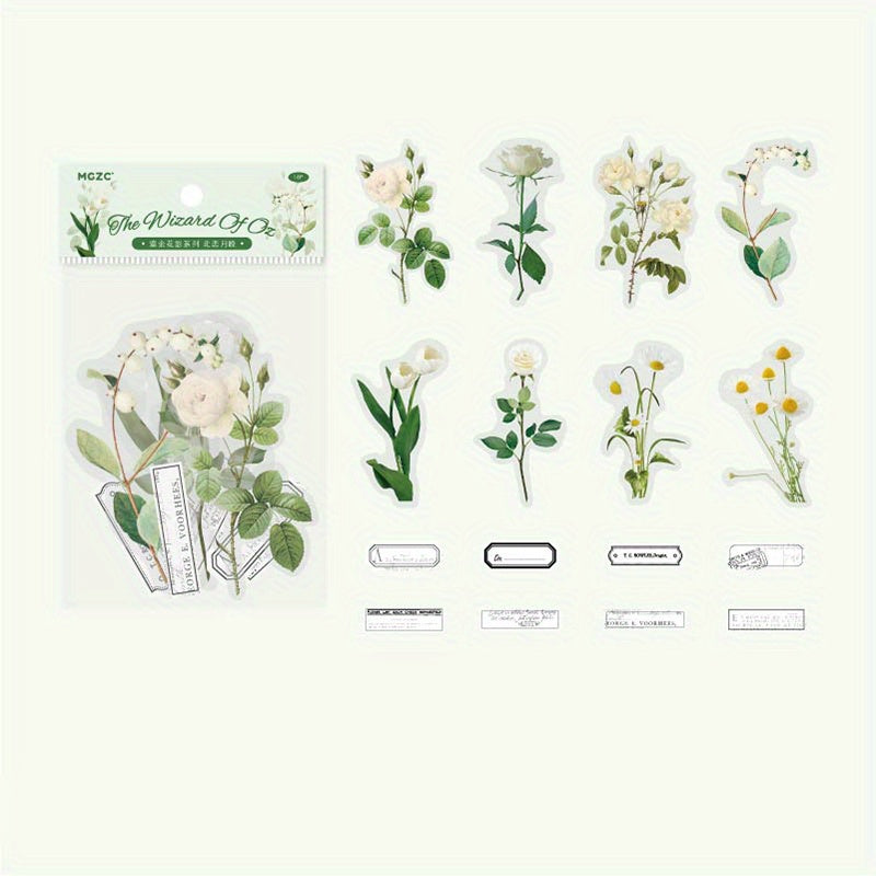 16 Plants Flowers Collage Stickers Bronzing Pet Materials