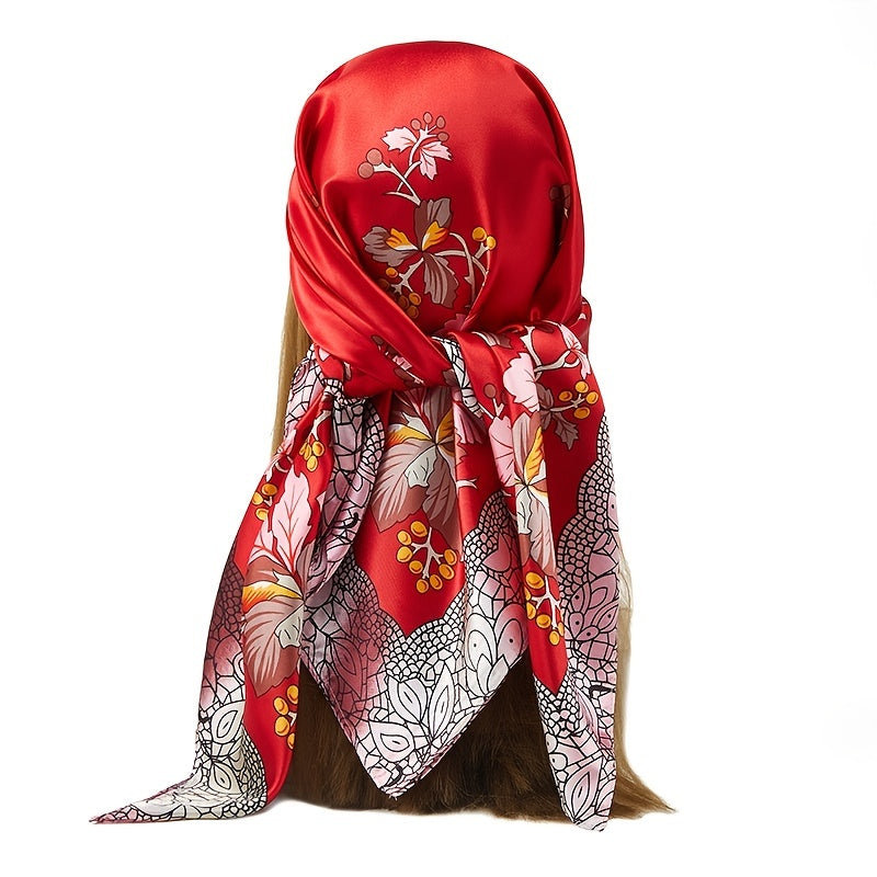 Ladies Silk Scarf Leaves Flowers Fruit Retro Warm Shawl