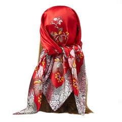 Ladies Silk Scarf Leaves Flowers Fruit Retro Warm Shawl