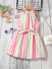 Toddler Girls Block Striped Princess Dress For Party Beach Vacation
