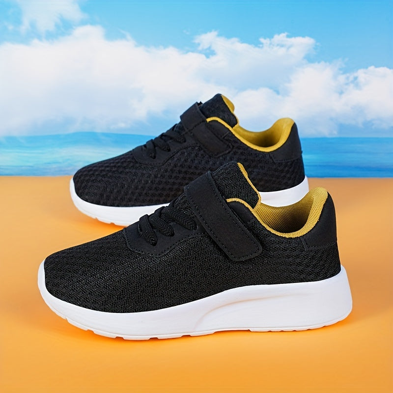 Boys' Ultralight Cushioned Sneakers Hook Loop Fastener Breathable Non Slip Shoes