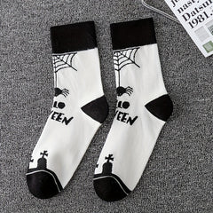 5 Pairs Pumpkin & Skull Print Socks Halloween Crew Socks Women's Stockings