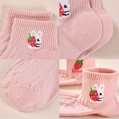 5 Pairs Strawberry Print Crew Short Socks Women's Stockings