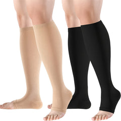 2 Pairs Open Toe Compression Socks Breathable Knee-Length Gym Fitness Stockings
