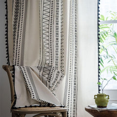 Geometric Print Semi Shading Curtains with Tassel Rod