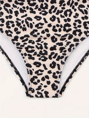 Retro Swimsuit Leopard Print Lace Up One Piece Bathing Suit