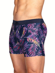 Leaves Print Quick drying Drawstring Men's Swim Trunks