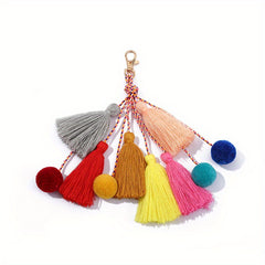 Boho Pom Pom Bag Charm Tassel Keychains Car Key Chain Key Ring Pendant