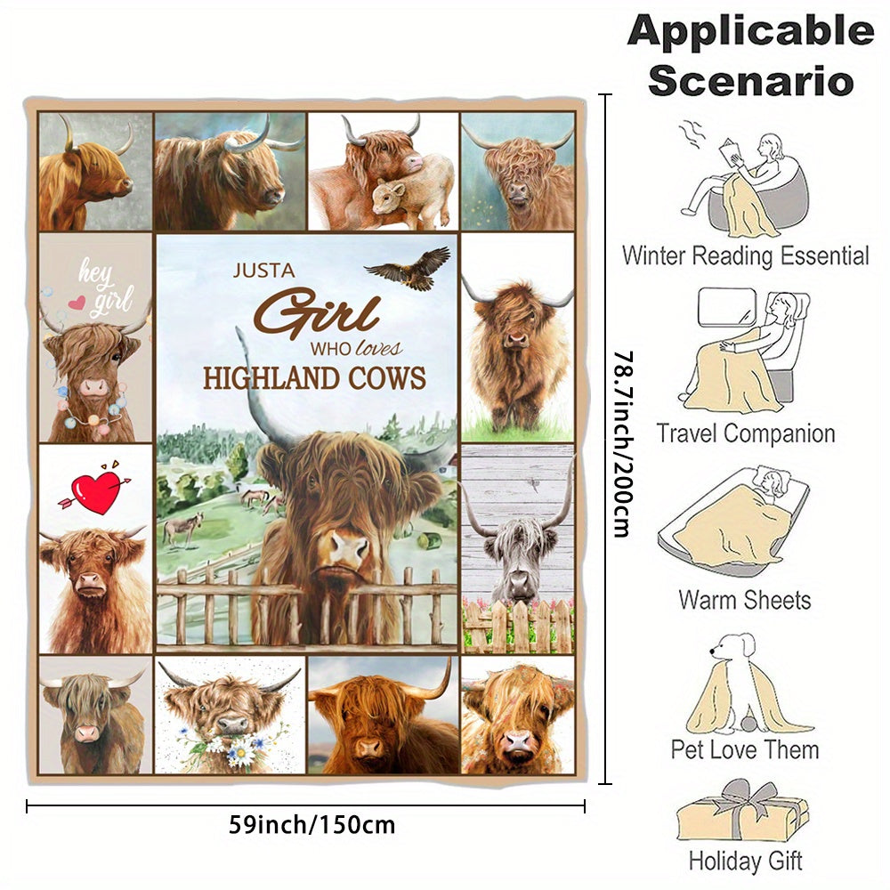 Scottish Highland Cow Flannel Blanket for Couch Bed Sofa Camping Traveling