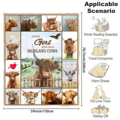 Scottish Highland Cow Flannel Blanket for Couch Bed Sofa Camping Traveling