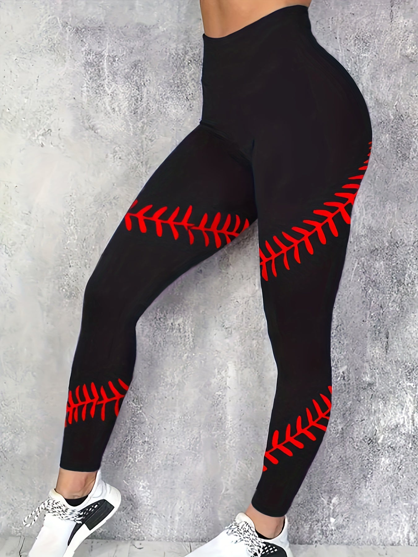 Sporty Leggings Women's High Rise Rice Print Elastic Leggings