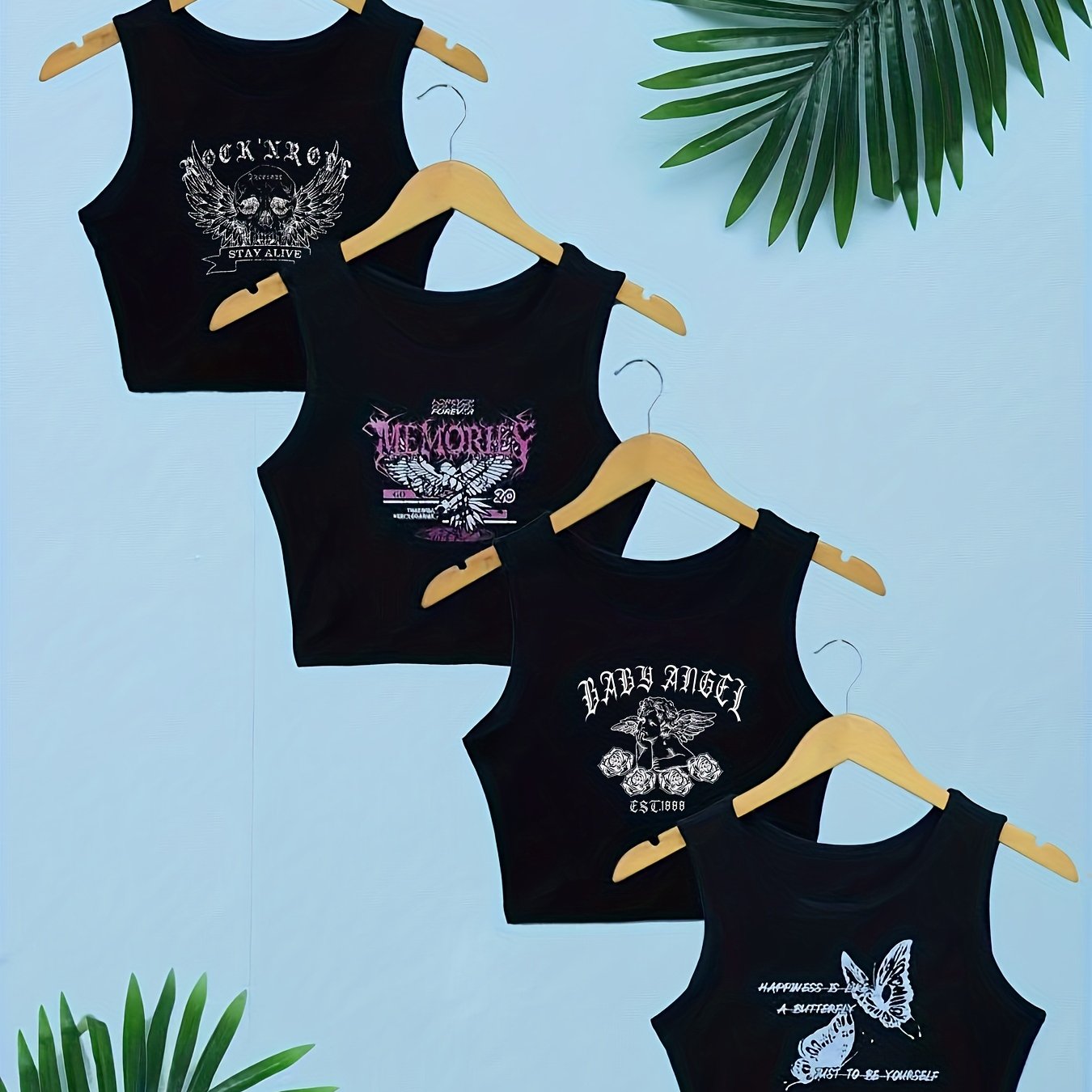 Graphic Print Tank Top 4 Pack Sexy Crew Neck Summer Sleeveless Top