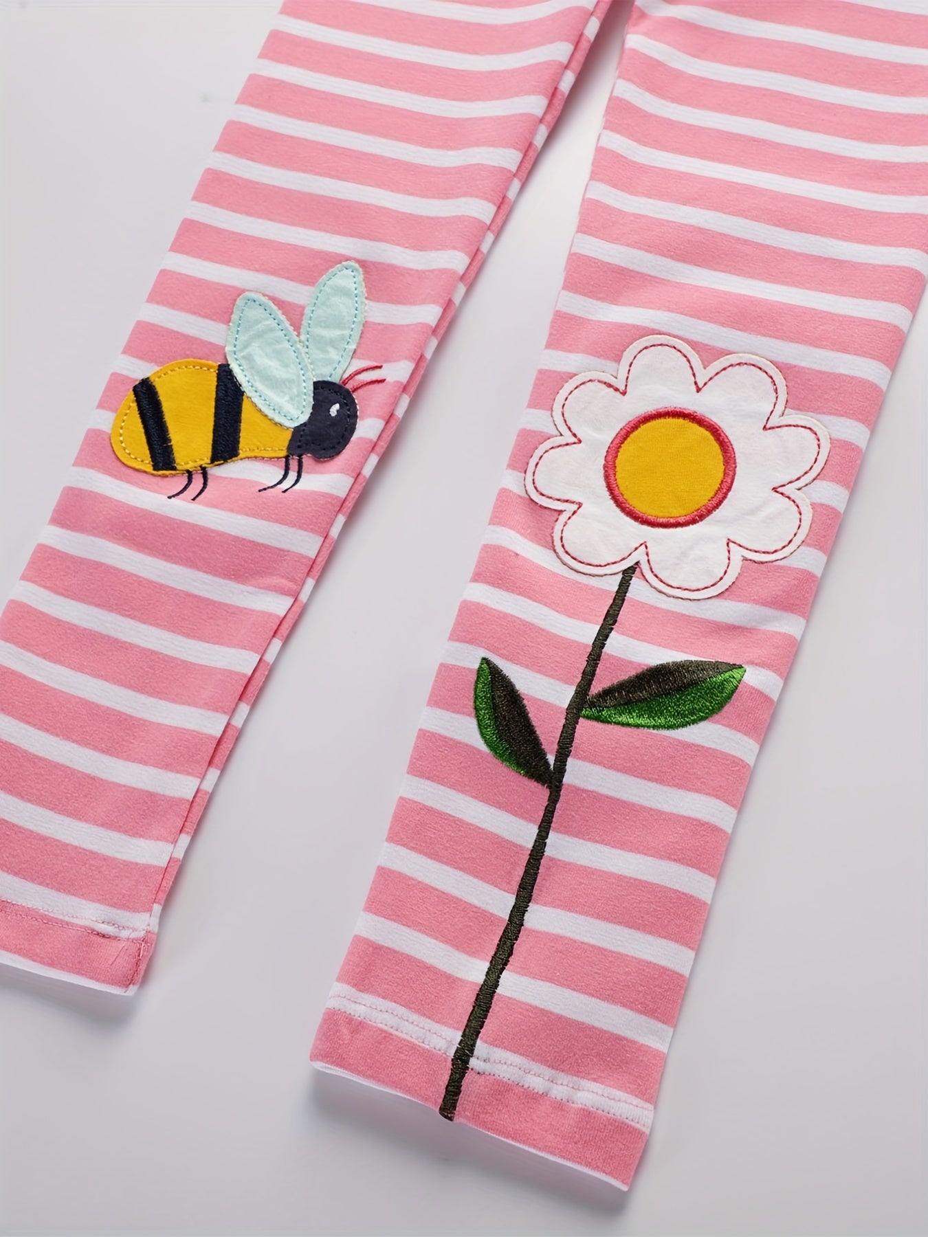 Toddler Girls Bee Flower Striped Leggings Casual Elastic Waist Pants