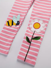 Toddler Girls Bee Flower Striped Leggings Casual Elastic Waist Pants