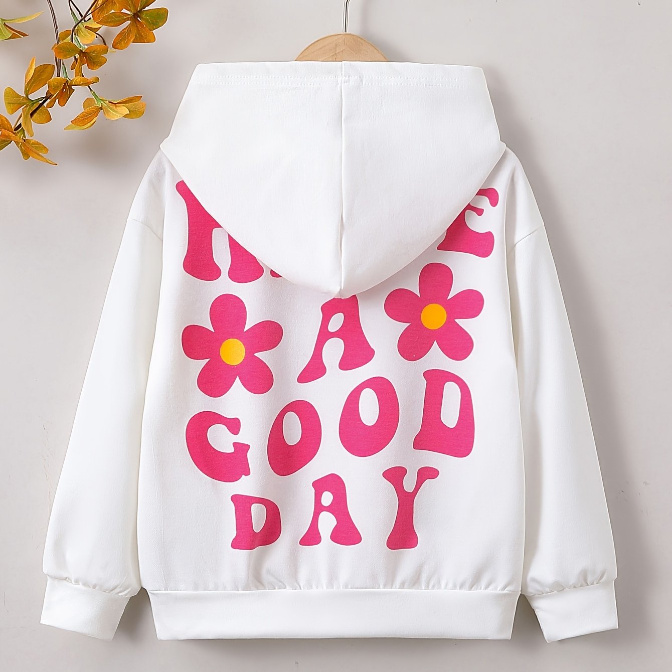 Girls Letter Print Hooded Sweatshirt Long Sleeve Pullover Hoodie