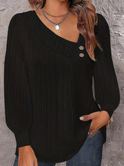 Casual Blouse Long Sleeve Button Decor Irregular Neck Top
