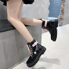 Platform Ankle Combat Boots & Lace Up Round Toe Y2K Style Shoes