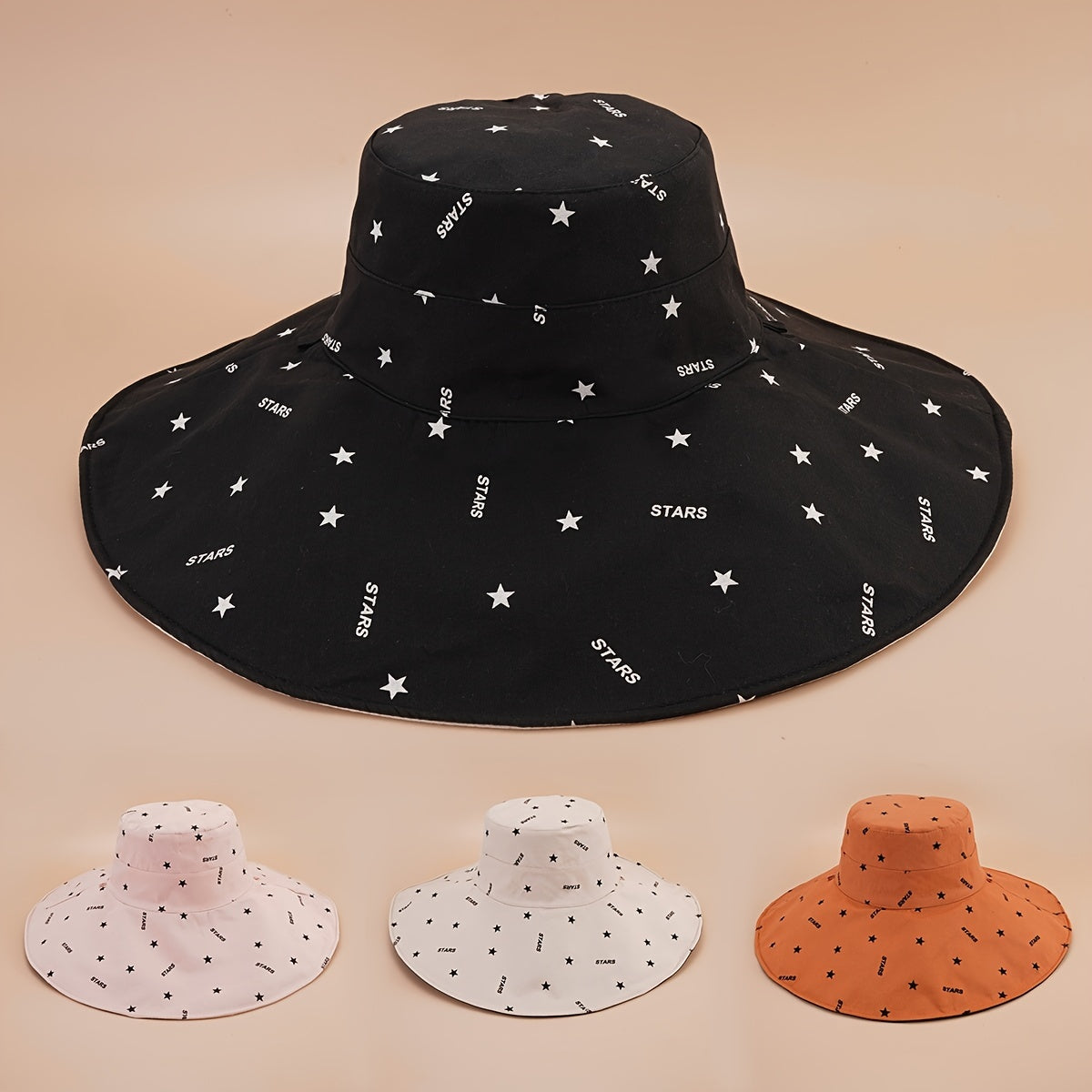 Sunscreen Bucket Hat Reversible UV Protection Fisherman Cap Star Print