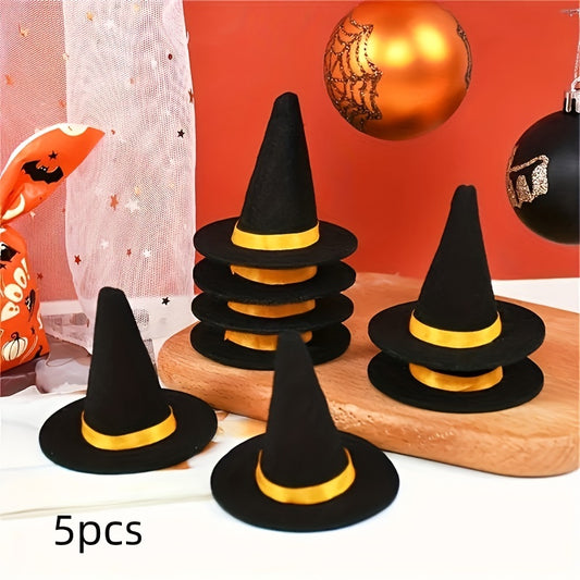 5pcs Halloween Mini Felt Witch Hats Family Yard Party Bar Wine Bottle Decoration