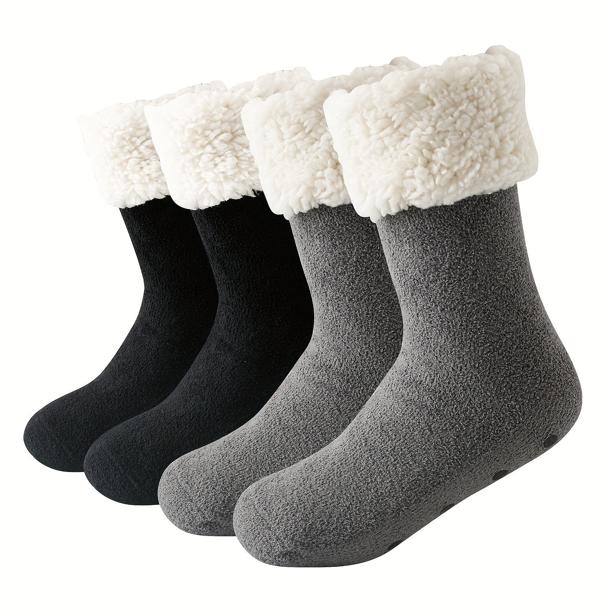 2 Pairs Plush Lined Slipper Socks Warm Women's Mid Tube Stockings