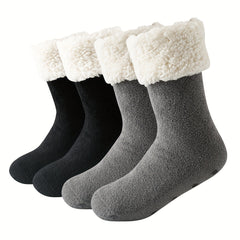 2 Pairs Plush Lined Slipper Socks Warm Women's Mid Tube Stockings