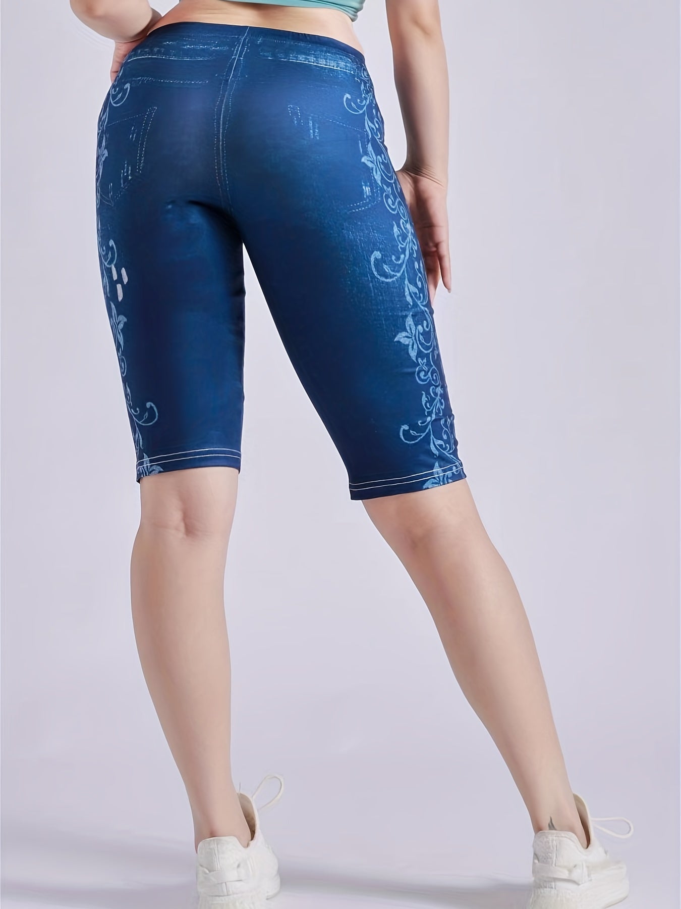 Denim & Floral Print Leggings for Women