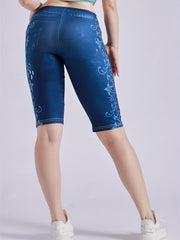Denim & Floral Print Leggings for Women