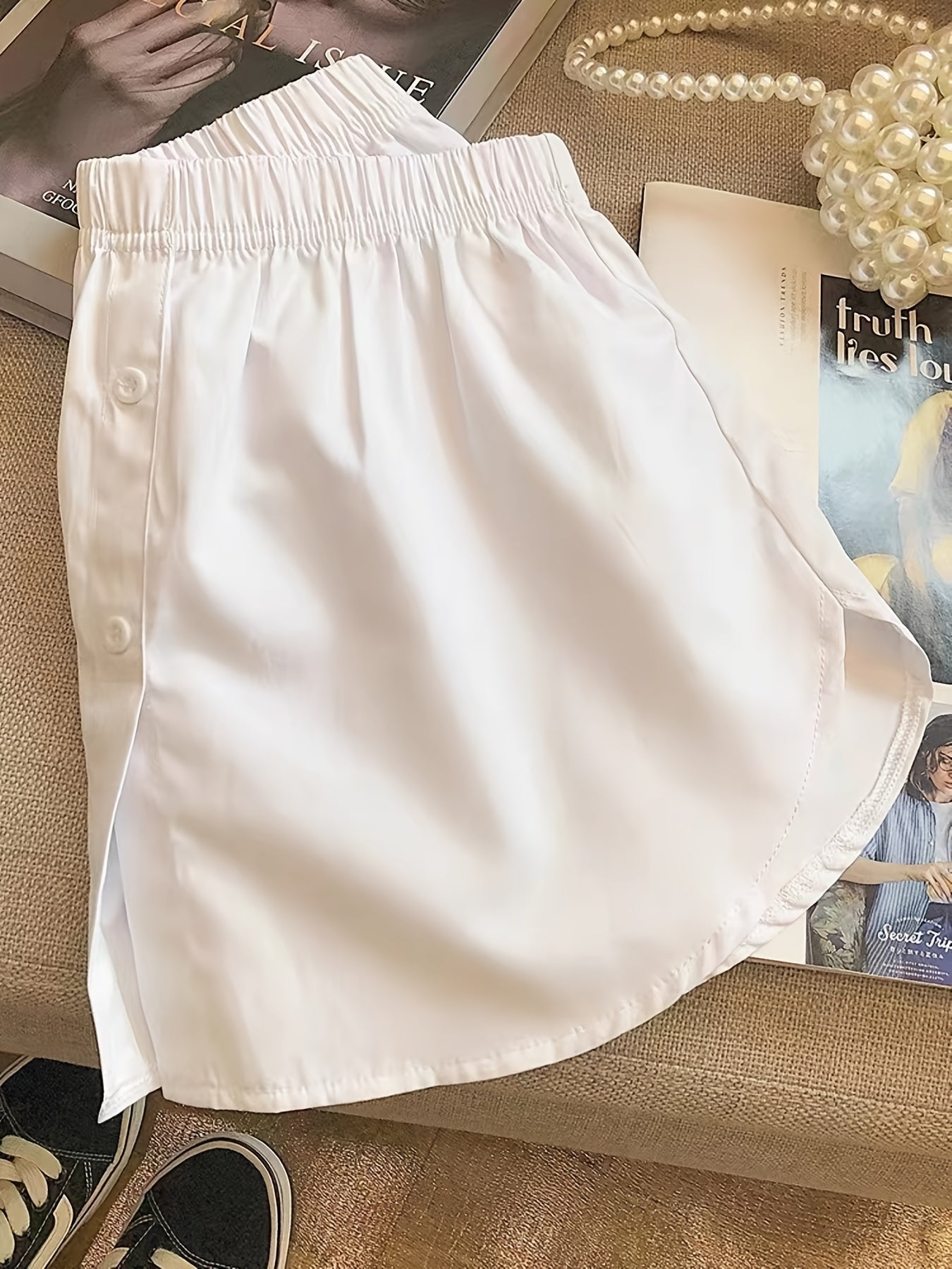 Solid Button Front Elastic Skirts Stylish Mini Skirts Women's Clothing