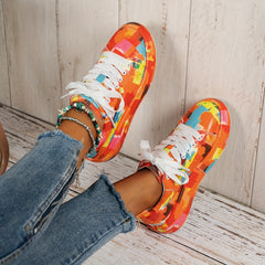 Women's Graffiti Pattern Sneakes Lace Up Outdoor Shoes Low Top