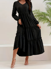 Textured Shirred Waist Dress Long Sleeve Maxi Dress