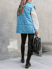 Solid Zip Up Sleeveless Jacket Casual Stand Collar Outerwear