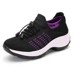 Women's Lightweight Knit Socks Shoes Low Top Lace Up Breathable Casual Shoes