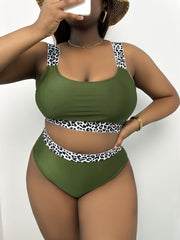 Leopard Print Bikini Set High Stretch Casual S